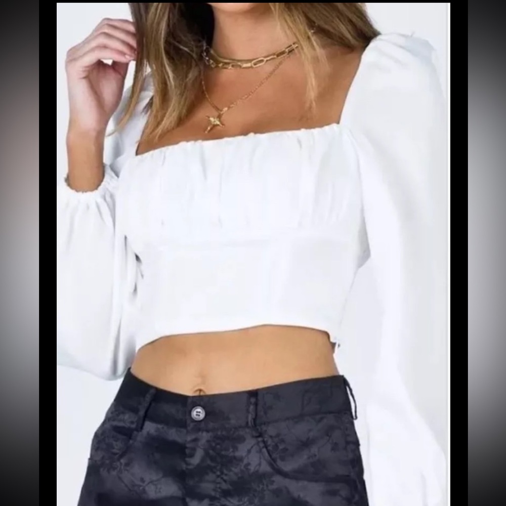PRINCESS POLLY Cropped Blouse Top White NWT Boho Long Sleeves Party